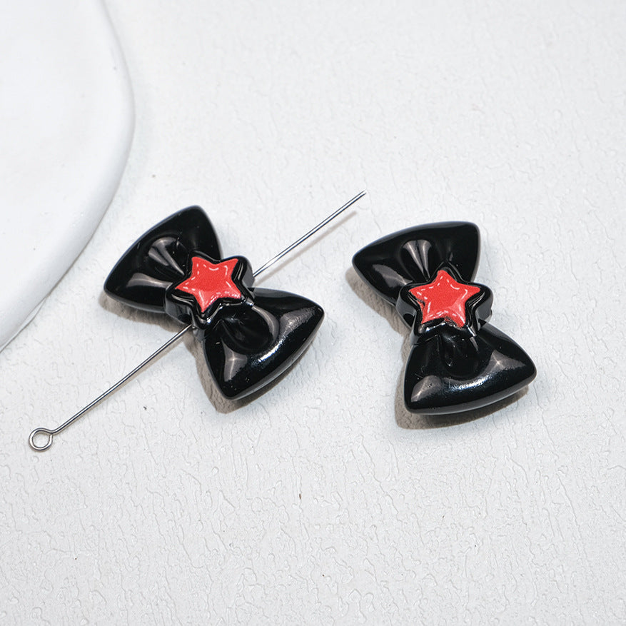Painted Star Bow Acrylic Beads 28mm Glossy Mixed Colors 30pcs 11