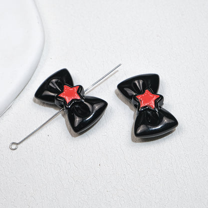 Painted Star Bow Acrylic Beads 28mm Glossy Mixed Colors 30pcs 11
