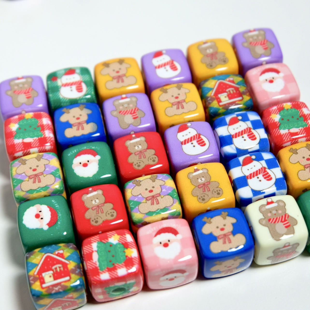 Christmas Square Acrylic Beads 14mm Colorful Printed 10pcs 3