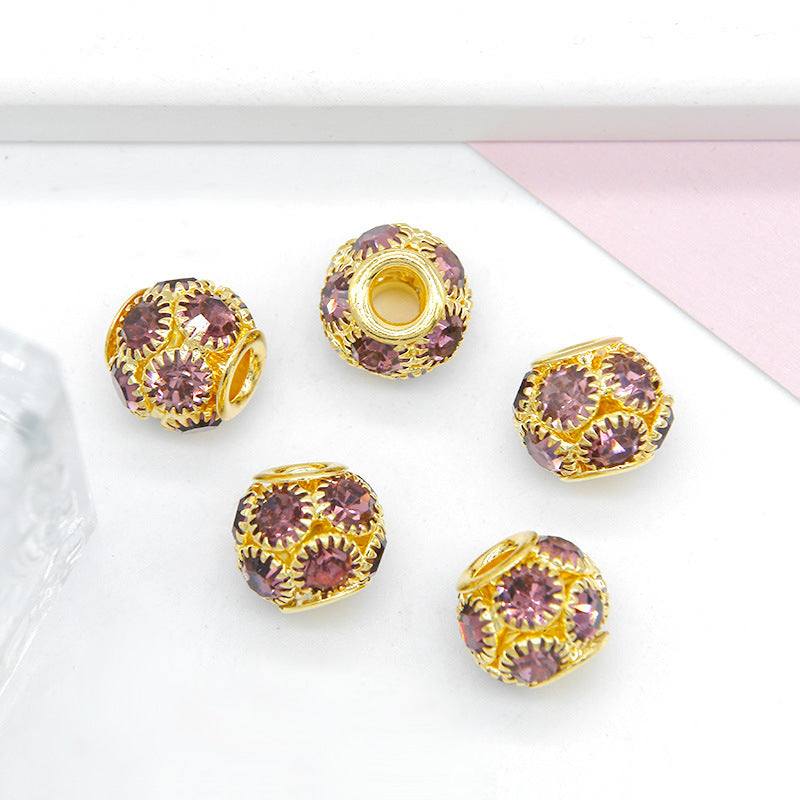 Metal Rhinestone Hollow Spacer Beads 8mm 50pcs 24