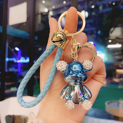 Acrylic Electroplated Bear Keychain with Braided Strap and Crystal Accents 10