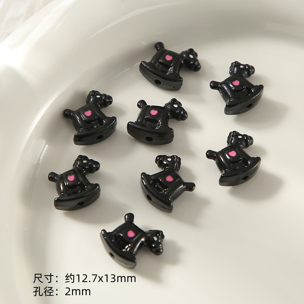 Kitten Series Metal Beads Black and Pink Enamel Alloy 10pcs 15