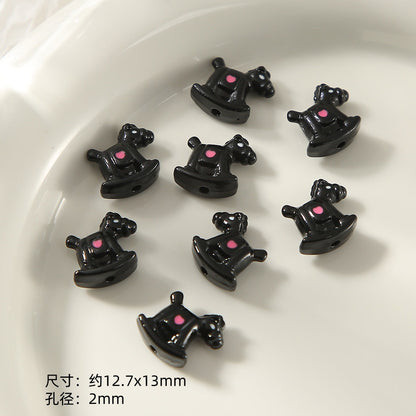 Kitten Series Metal Beads Black and Pink Enamel Alloy 10pcs 15