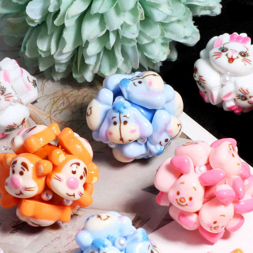 Embellished Bubblegum Beads 20mm Winnie & Friends Pastel Pearl 5pcs 3