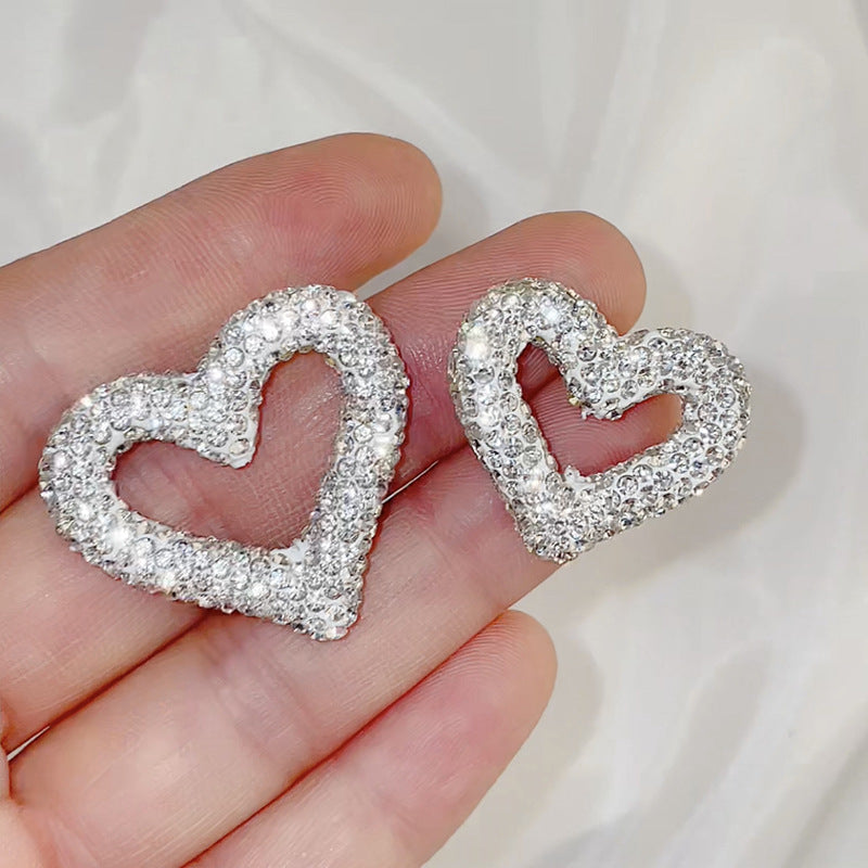 Shimmer Hollow Heart Frame Polymer Clay Rhinestone Beads 32mm 6pcs 3