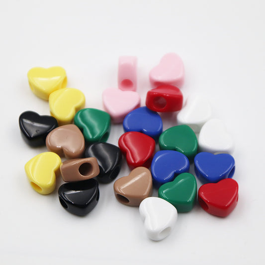 Polished Heart Acrylic Beads 14mm Vintage Colored Large Hole 50pcs