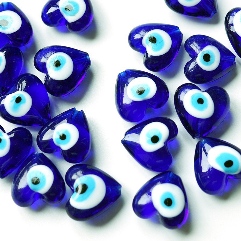 Lampwork Glass Beads Heart 12-20mm Double-Sided Turkey Evil Eye Blue 50pcs 4
