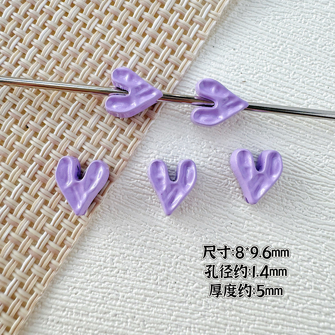 Heart Stone Metal Beads 6mm 9mm Glossy Painted Pastel Colors 50pcs 10