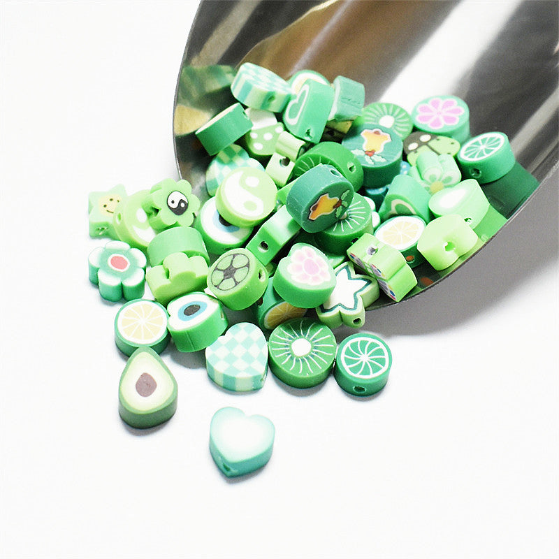Slice Clay Beads 10mm Multicolor Hearts Flowers Stars Fruit 100pcs 17
