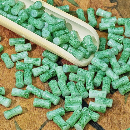 Painted Bamboo Tube Glass Beads 6X12mm Marbled Earth Tone 50pcs 9
