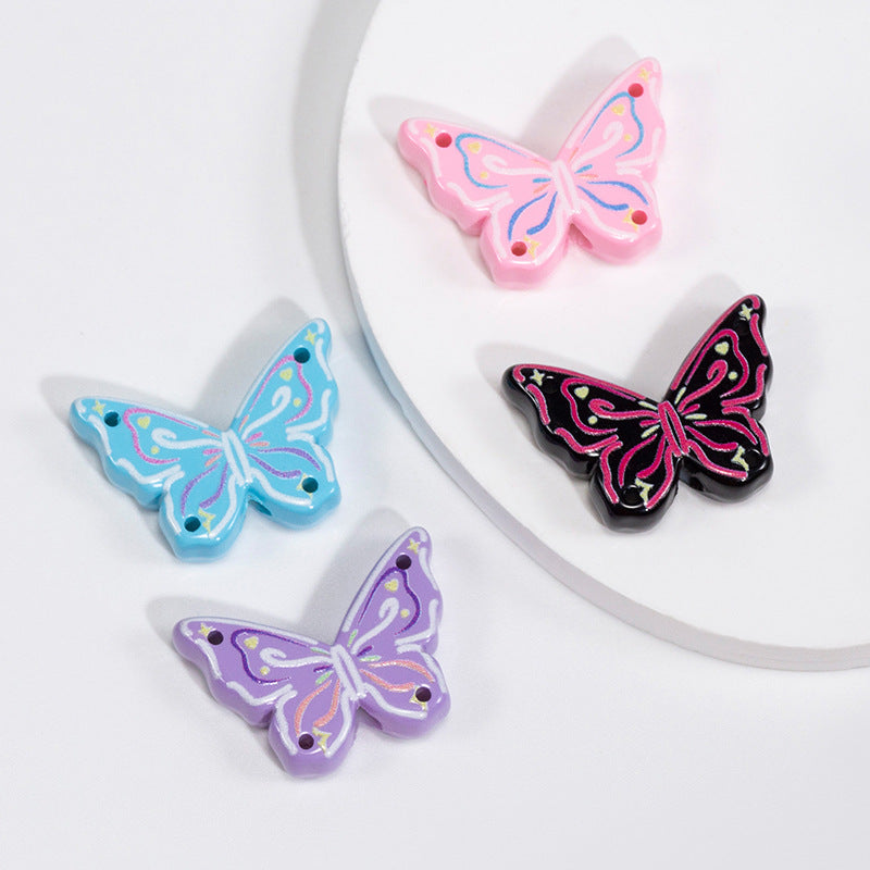 Hand Painted Butterfly Acrylic Beads 25mm Enamel Finish 10pcs 3