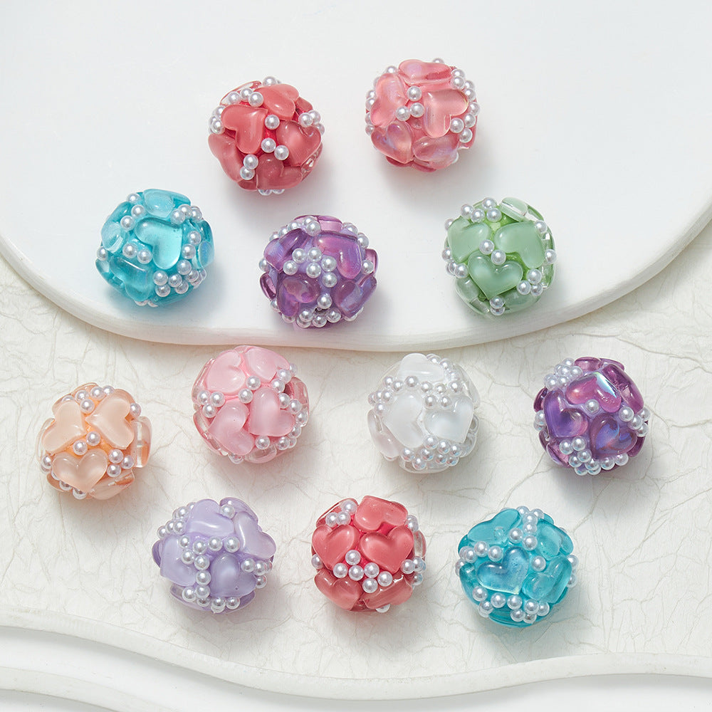 Embellished Bubblegum Beads 20mm Pearl Heart Cluster Assorted Colors 2pcs 2
