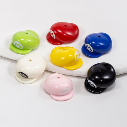 Painted Mario Hat Acrylic Beads 26mm Colorful 10pcs 2