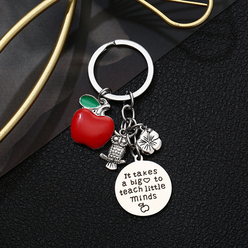 Stainless Steel Teacher Apple Keychain Glossy Red Charm 3
