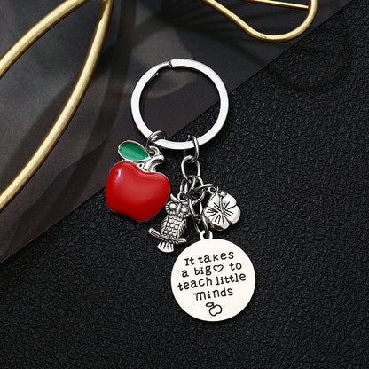 Stainless Steel Teacher Apple Keychain Glossy Red Charm 3