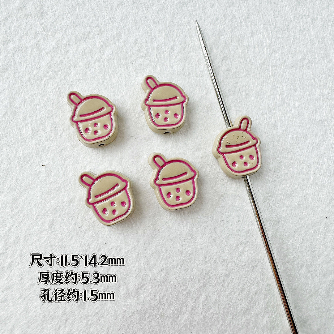 Heart Metal Beads Baking Painted Bubble Tea Design Alloy 10pcs 14