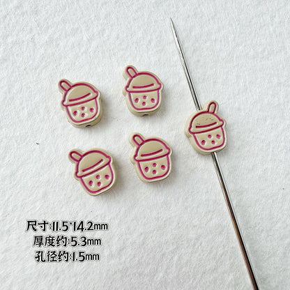 Heart Metal Beads Baking Painted Bubble Tea Design Alloy 10pcs 14