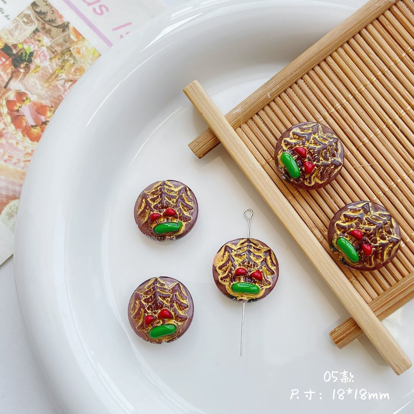 Forest Series Gilded Lampwork Glass Beads Nature Inspired Vintage 10pcs 8