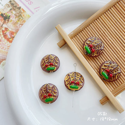 Forest Series Gilded Lampwork Glass Beads Nature Inspired Vintage 10pcs 8