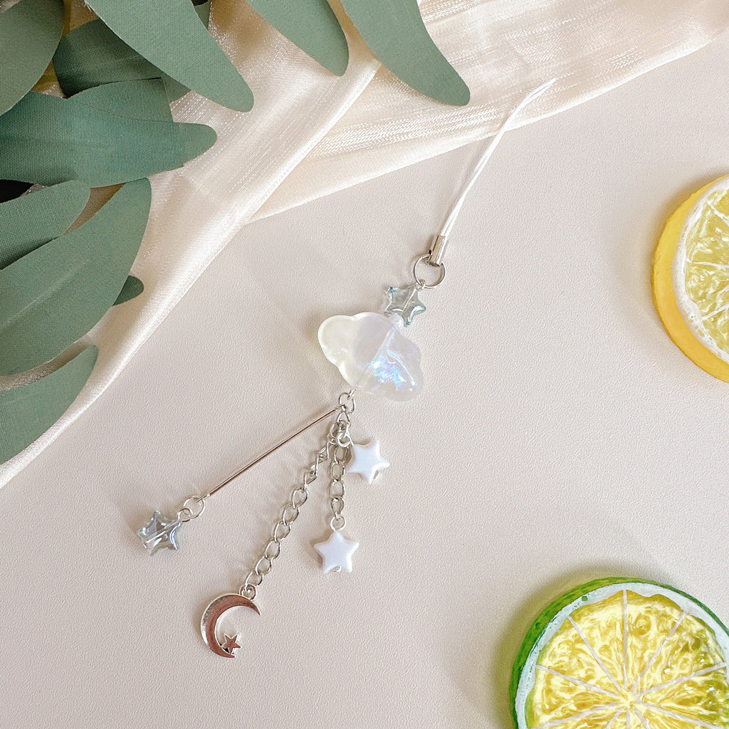 Cloud Star Acrylic Phone Charm Glossy White Celestial Design 4pcs