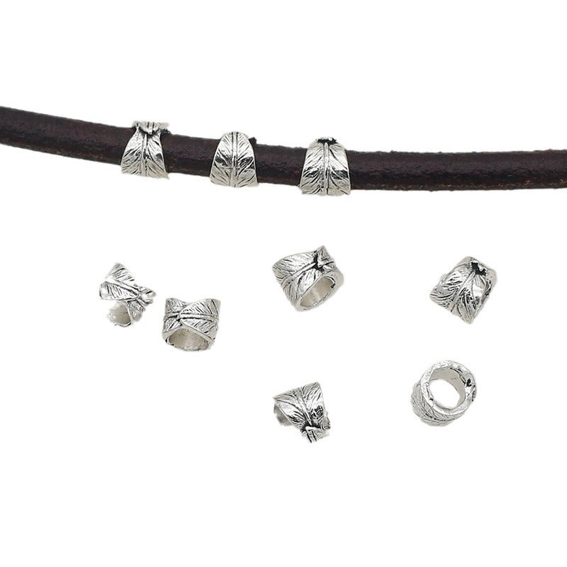 Tube Metal Beads 8mm Leaf Roll Pattern Tibetan Alloy 100pcs 5