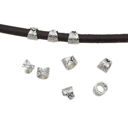 Tube Metal Beads 8mm Leaf Roll Pattern Tibetan Alloy 100pcs 5