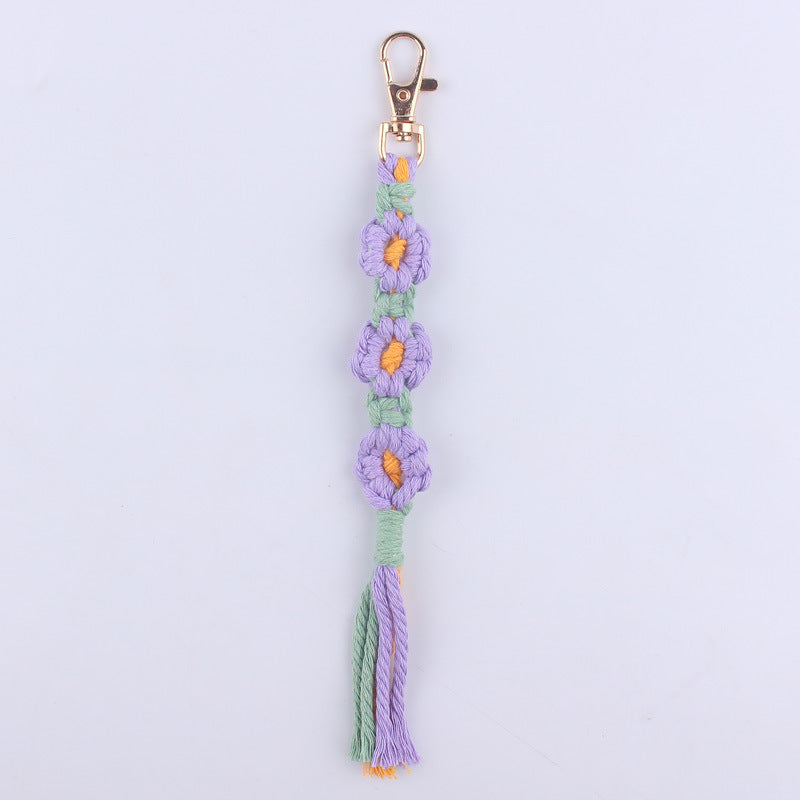 Handmade Woven Flower Keychain Cotton Polyester Gold Clasp 9