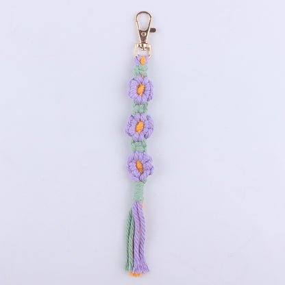 Handmade Woven Flower Keychain Cotton Polyester Gold Clasp 9