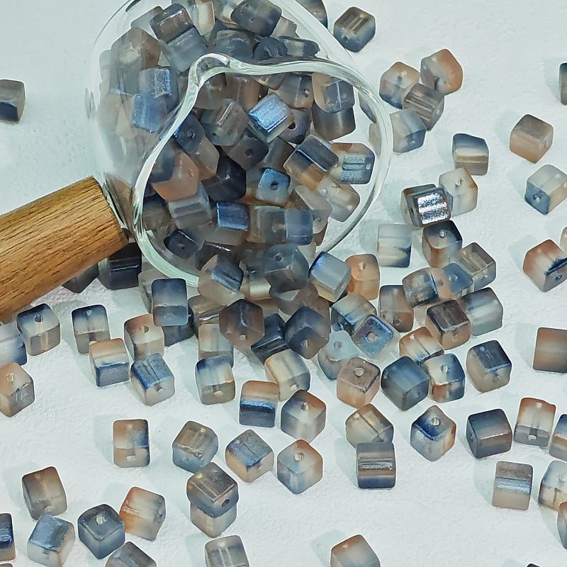 Transparent Sugar Cube Glass Beads 7mm Frosted Pastel 50pcs 10