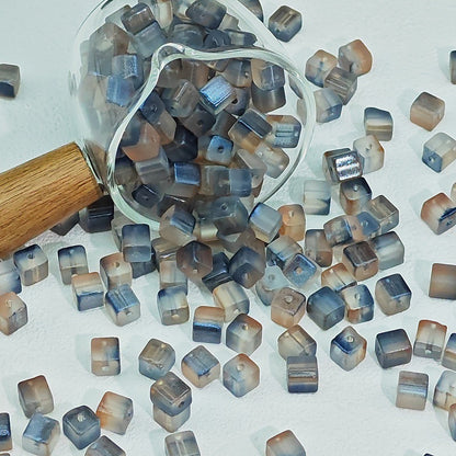 Transparent Sugar Cube Glass Beads 7mm Frosted Pastel 50pcs 10