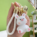 Resin Animal Keychain Pig Duck with Braided Strap and Gold Accents 5