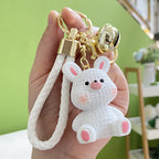 Resin Animal Keychain Pig Duck with Braided Strap and Gold Accents 5