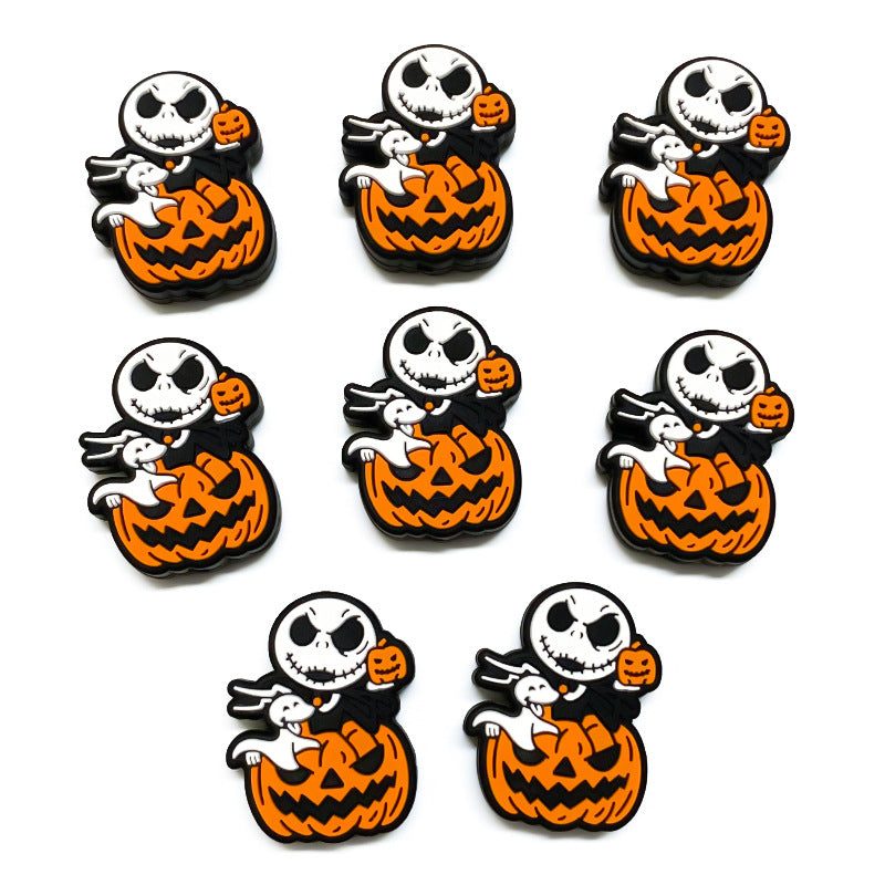 Silicone Focal Beads Halloween Pumpkin Skull Holding Mini Pumpkin 20pcs 3