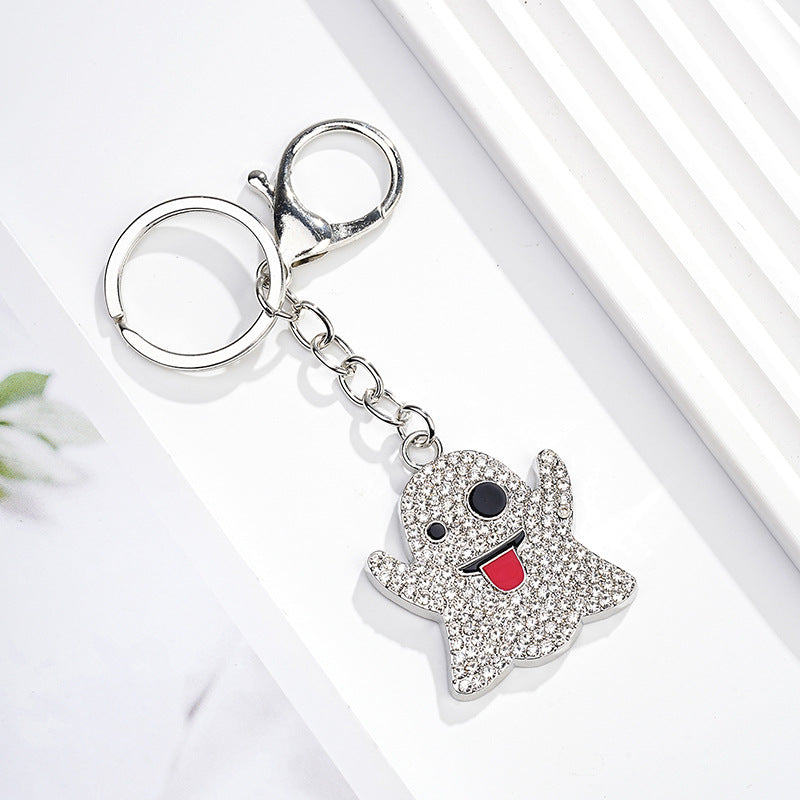 Diamond Crystal Halloween Ghost Keychain Metal Smiley Charm