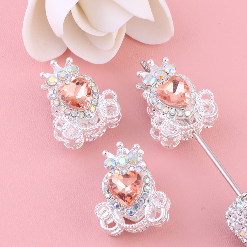 Heart Pumpkin Carriage Rhinestone Beads 28mm Alloy Pave Multi Color 5pcs 13