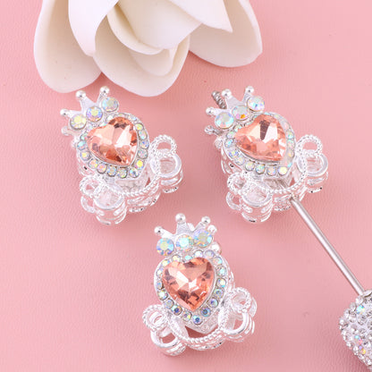 Heart Pumpkin Carriage Rhinestone Beads 28mm Alloy Pave Multi Color 5pcs 13