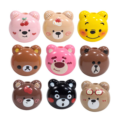 Cartoon Character Bear Head Acrylic Beads 17mm Colorful 10pcs 9