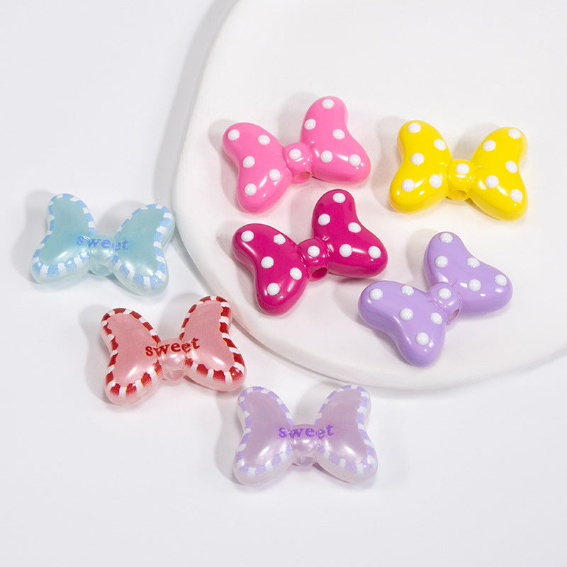 Sweet Polka Dotted Bow Acrylic Beads 29mm Colorful Mixed 10pcs