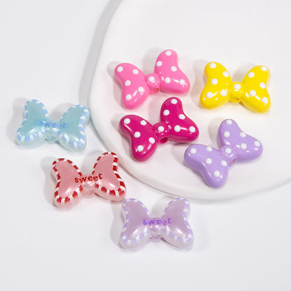 Sweet Polka Dotted Bow Acrylic Beads 29mm Colorful Mixed 10pcs