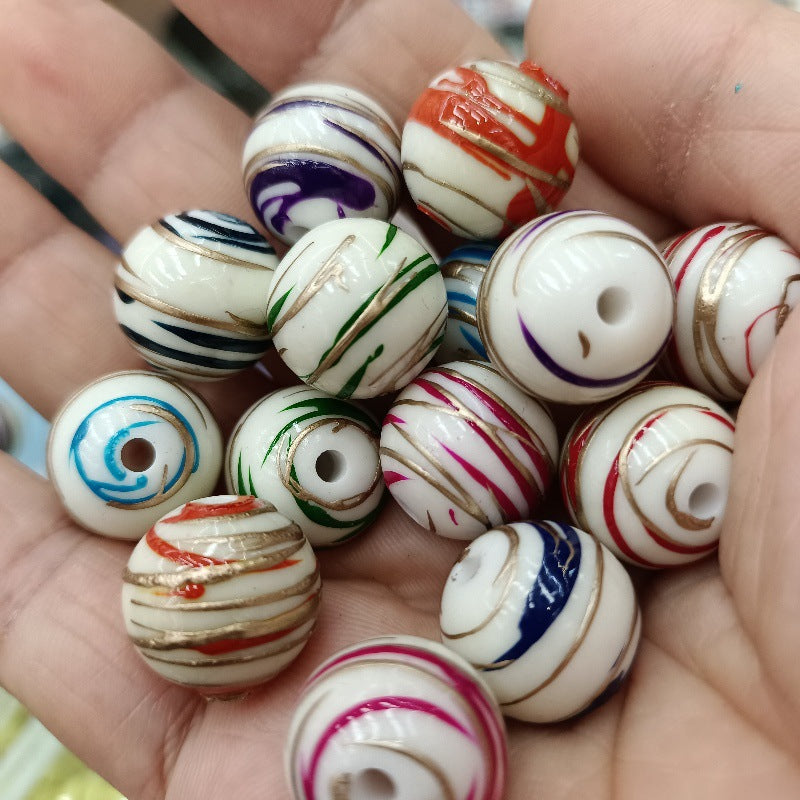 Imitation Ceramic Brushing Acrylic Beads 16mm Colorful Swirl 100pcs