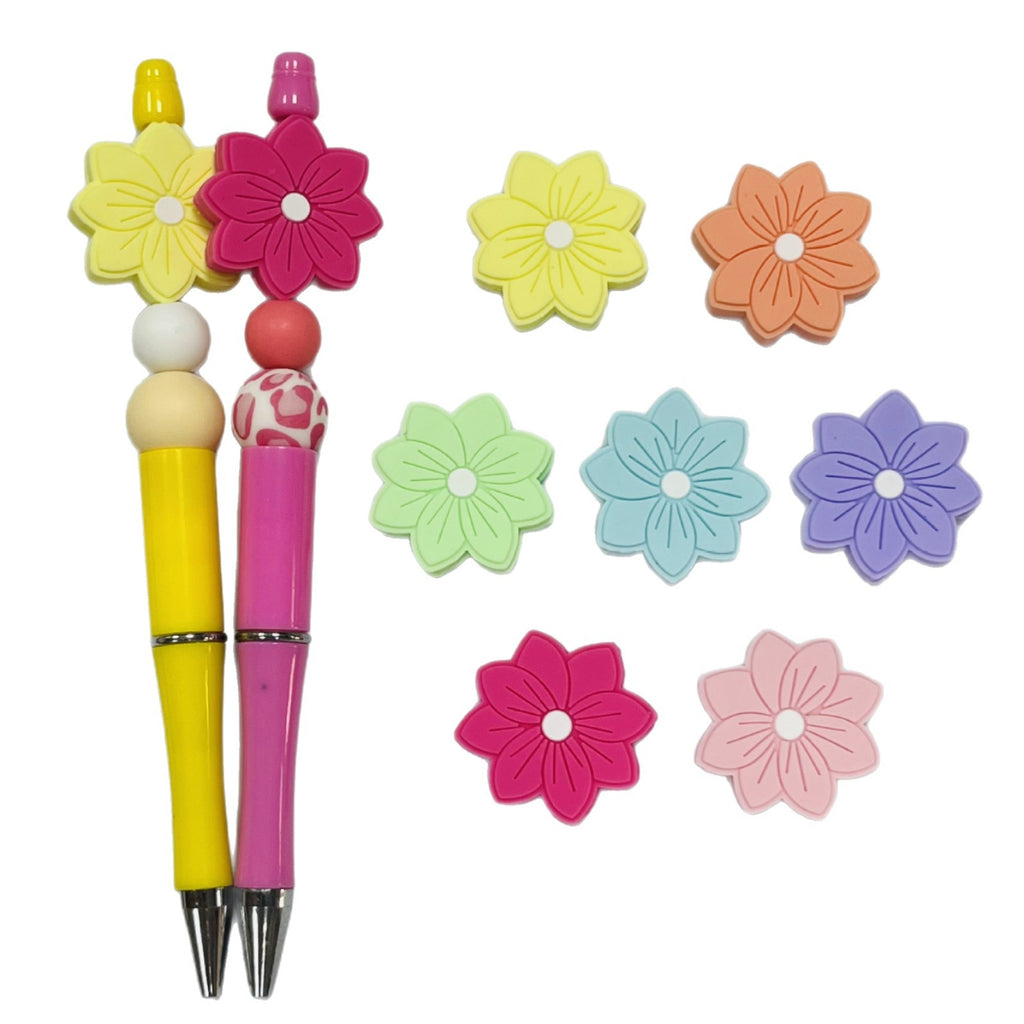 Silicone Focal Beads Flower Macaron Color Etched Petal Design 20pcs 2