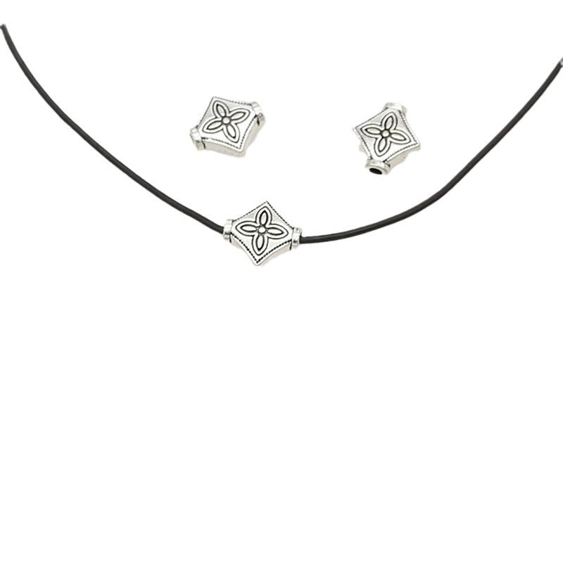 Flat Square Metal Beads 10mm Tibetan Four-Leaf Pattern 100pcs 5