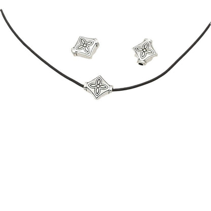 Flat Square Metal Beads 10mm Tibetan Four-Leaf Pattern 100pcs 5