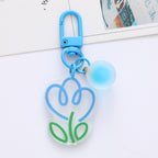 Acrylic Flower Keychain Colorful Tulip Design with Frosted Sphere Charm 3