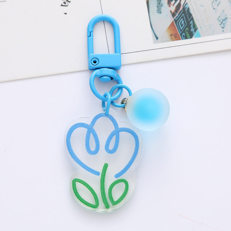 Acrylic Flower Keychain Colorful Tulip Design with Frosted Sphere Charm 3