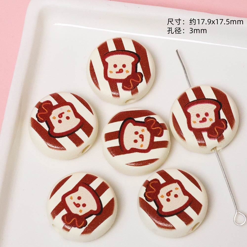 Dessert Acrylic Flat Beads 17mm Printed Cute Food Designs 10pcs 11