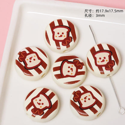 Dessert Acrylic Flat Beads 17mm Printed Cute Food Designs 10pcs 11
