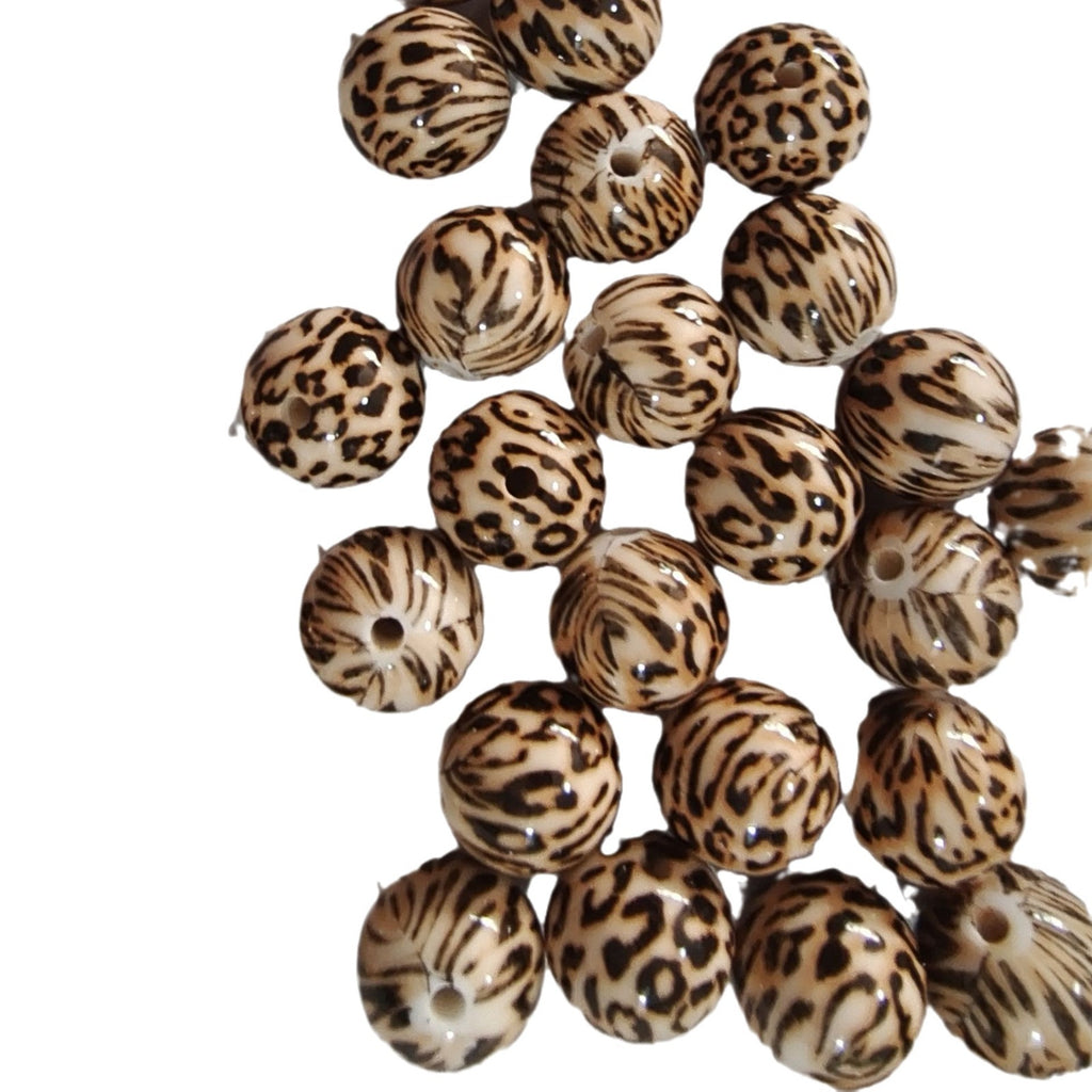 Printed Bubblegum Beads 20mm Coffee Leopard Print Round 10pcs 4