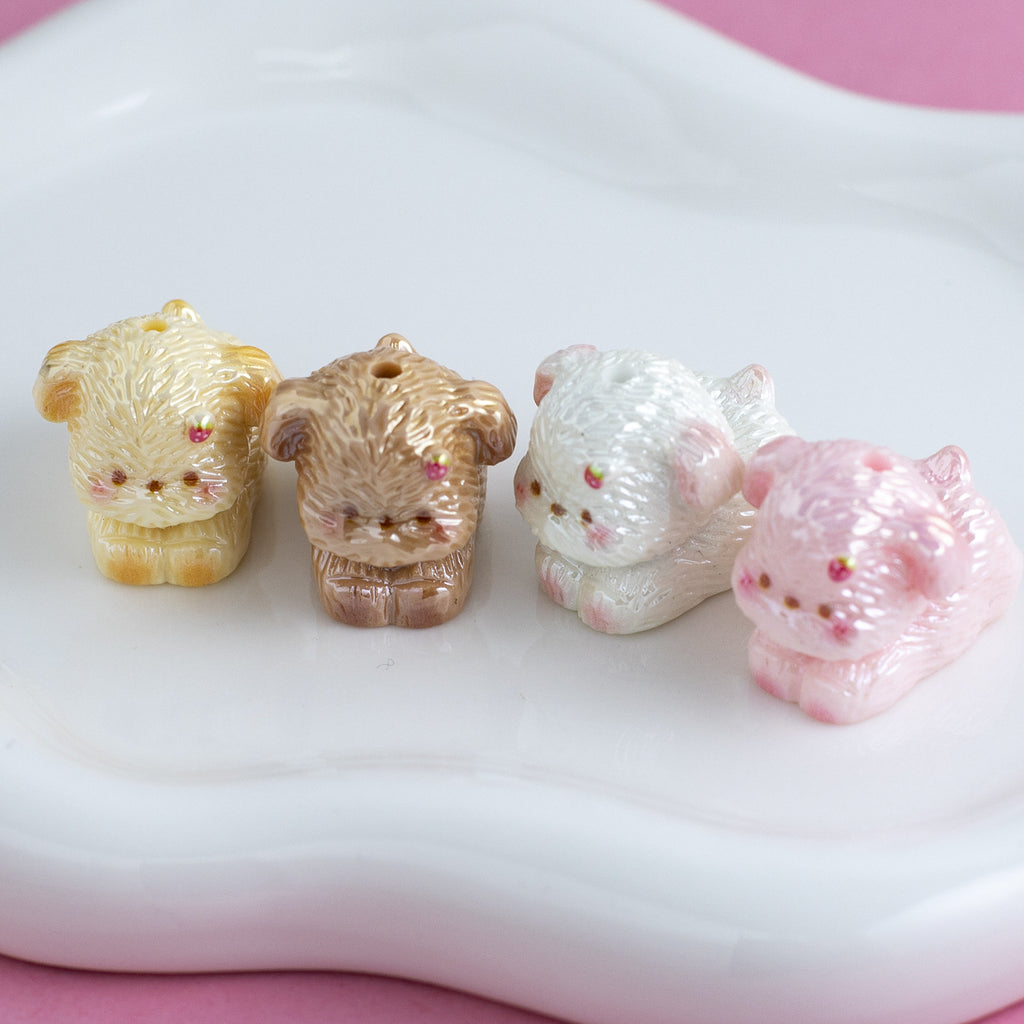 Plating Lovely Furry Puppy Resin Beads 24mm Glossy Pastel Colors 10pcs 2