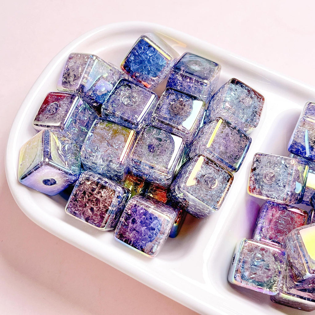 Plating Dual Color Gradient Crackle Square Acrylic Beads 16mm 10pcs 3